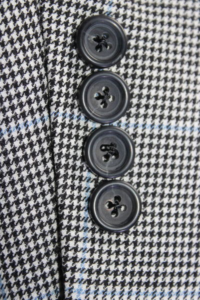 Brooks Brothers Mens Wool Houndstooth Striped Button Blazer Black Size EUR46R