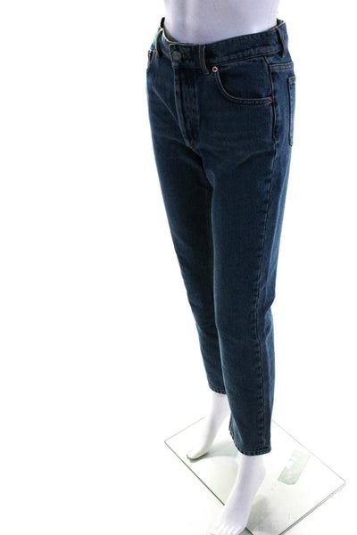 Balenciaga Womens Denim High Rise Button Fly Straight Leg Jeans Blue Size 34