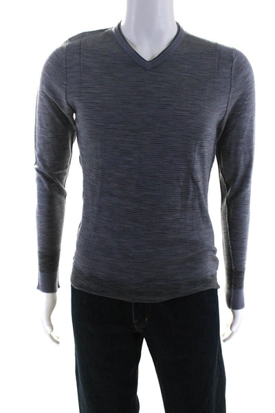 Elie Tahari Mens Merino Wool Knit V-Neck Long Sleeve Sweater Top Gray Size S