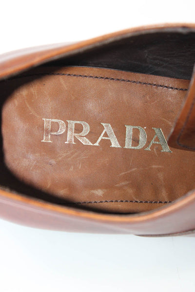 Prada Mens Leather Lace Up Dress Shoes Oxfords Light Brown Size 7.5