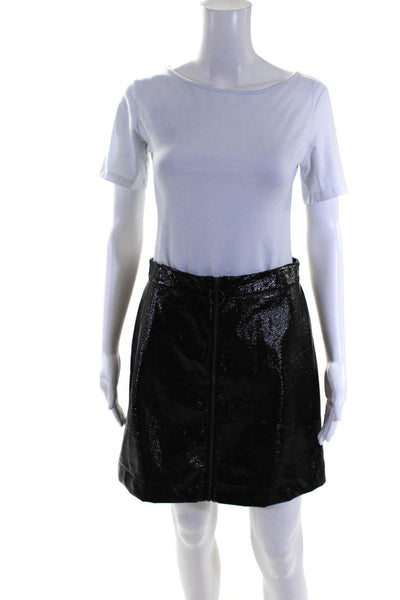 Who What Wear Women's Crinkled Faux Leather Full Zip A-line Skirt Black Size 2