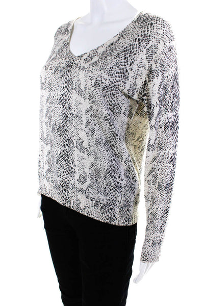 ATM Womens Cotton Snakeskin Printed V-Neck Long Sleeve Sweater Top Gray Size S