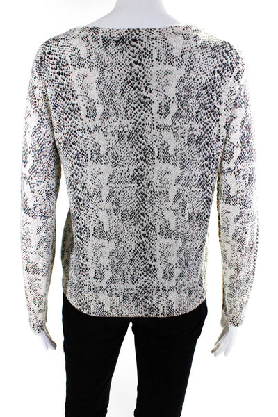 ATM Womens Cotton Snakeskin Printed V-Neck Long Sleeve Sweater Top Gray Size S