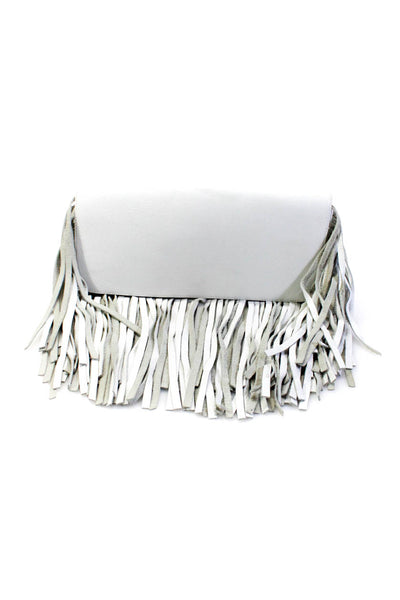 The Perfext Womens Leather Fringe Edge Flap Over White Clutch Small Handbag