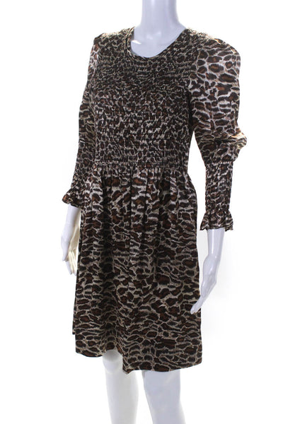 Le Shack By Tracy Feith Womens Leopard Print Satin A Line Dress Brown Size Small