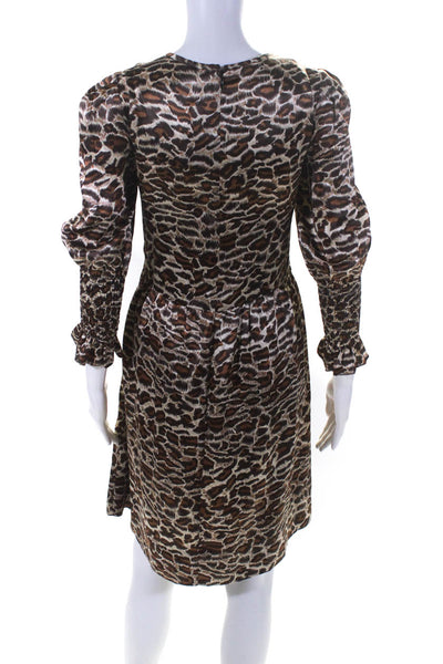 Le Shack By Tracy Feith Womens Leopard Print Satin A Line Dress Brown Size Small
