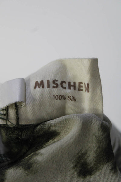 Mischen Womens Printed 3/4 Sleeve Crew Neck Top Blouse Green Silk Size 6