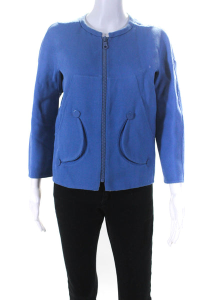 Marc Jacobs Womens Crew Neck Twill Full Zip Jacket Blue Wool Size 4