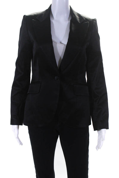 Teenflo Womens Satin Peak Lapel One Button Blazer Jacket Black Size 6