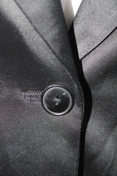 Teenflo Womens Satin Peak Lapel One Button Blazer Jacket Black Size 6