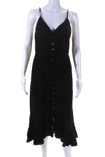 Rails Womens Linen Textured Buttoned Ruffled Hem Maxi Dress Black Size XS