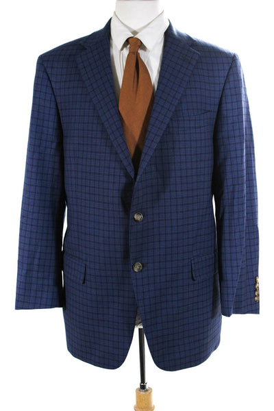 Hart Schaffner Marx Men's Plaid Two Button Suit Blazer Blue Size 42
