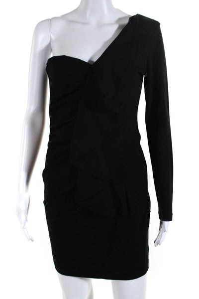 Parker Womens Back Zip Long Sleeve One Shoulder Mini Dress Black Size Medium