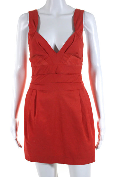 Reiss Womens Pleated V Neck Sleeveless Buttoned Strap Mini Dress Orange Size 4