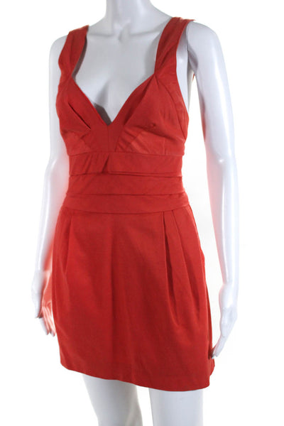 Reiss Womens Pleated V Neck Sleeveless Buttoned Strap Mini Dress Orange Size 4