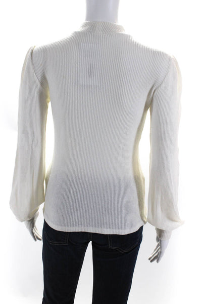 Reformation Womens Ribbed Long Sleeved Mock Neck Pullover Sweater White Size S