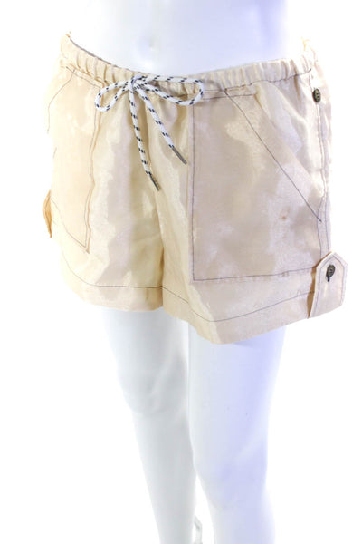 Ganni Womens Drawstring Waist Casual Sheer Pocket Shorts Beige White Size 36