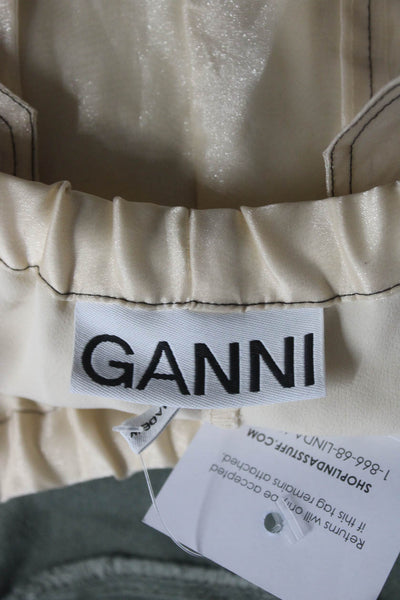 Ganni Womens Drawstring Waist Casual Sheer Pocket Shorts Beige White Size 36