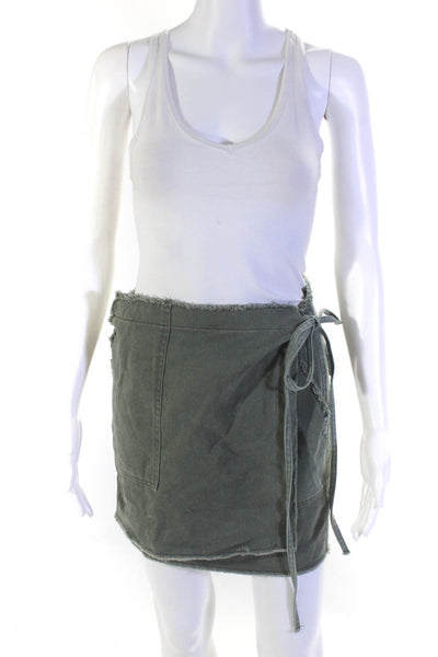 Le Superbe Womens Denim Raw Hem Tied Waist Short Wrap Skirt Army Green Size M