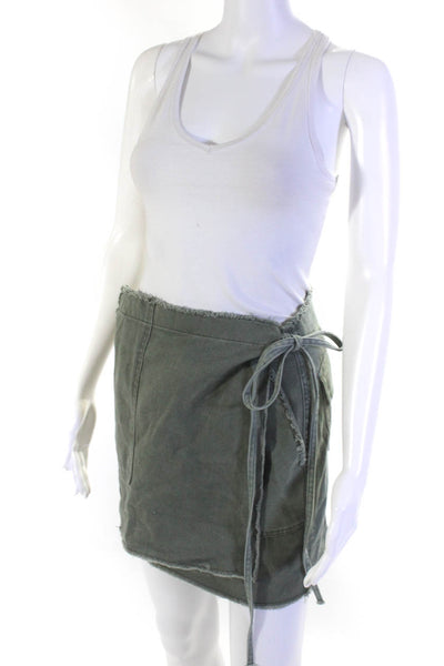 Le Superbe Womens Denim Raw Hem Tied Waist Short Wrap Skirt Army Green Size M