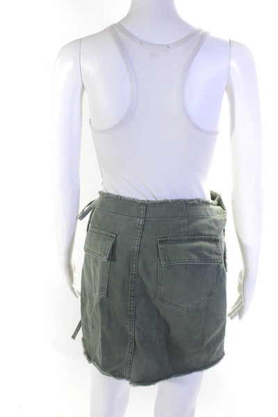 Le Superbe Womens Denim Raw Hem Tied Waist Short Wrap Skirt Army Green Size M