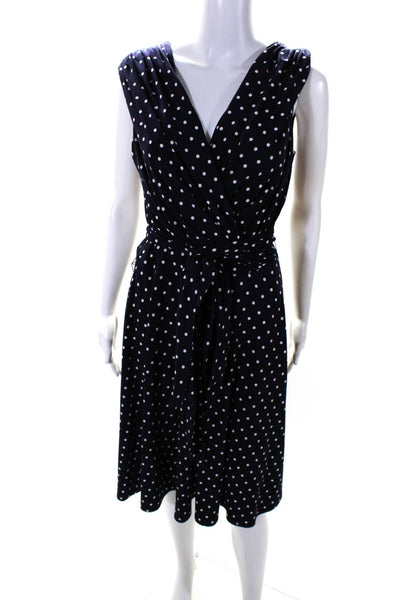 Lauren Ralph Lauren Women's Sleeveless Polka Dot Belted Midi Dress Blue Size 10