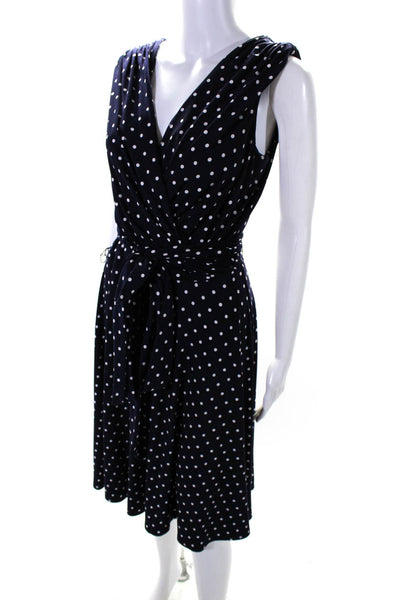 Lauren Ralph Lauren Women's Sleeveless Polka Dot Belted Midi Dress Blue Size 10