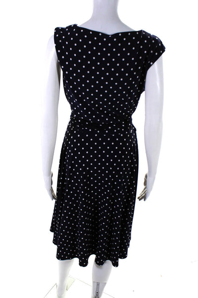 Lauren Ralph Lauren Women's Sleeveless Polka Dot Belted Midi Dress Blue Size 10