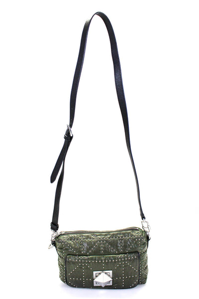 Sonia Rykiel Women's Leather Trim Studded Zip Crossbody Bag Green