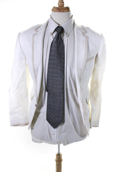 Thom Browne Mens Cotton Woven Notched Collar 2 Button Blazer Jacket White Size 1