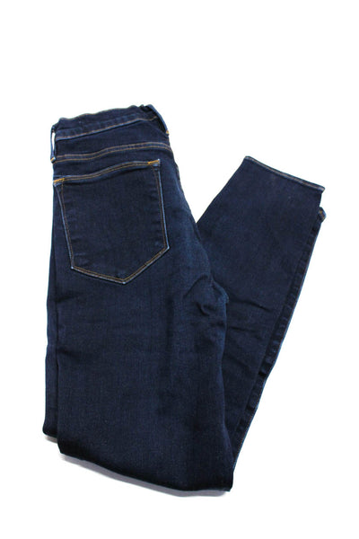 Frame Denim Womens Cotton Dark-Wash High Rise Skinny Cropped Jeans Blue Size 28