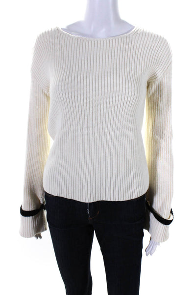 Intermix Womens Wool Thick-Knit Long Sleeve Boat Neck Sweater Ivory White Size S