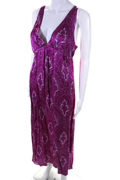 Drew Womens Satin Paisley Print Empire Waist Mid-Calf Slip Dress Pink Size S