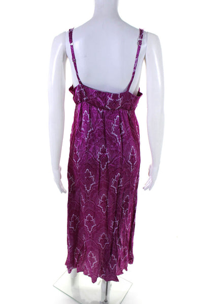 Drew Womens Satin Paisley Print Empire Waist Mid-Calf Slip Dress Pink Size S