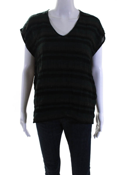 Eileen Fisher Women's V-Neck Sleeveless Stripe Blouse Black Size XS