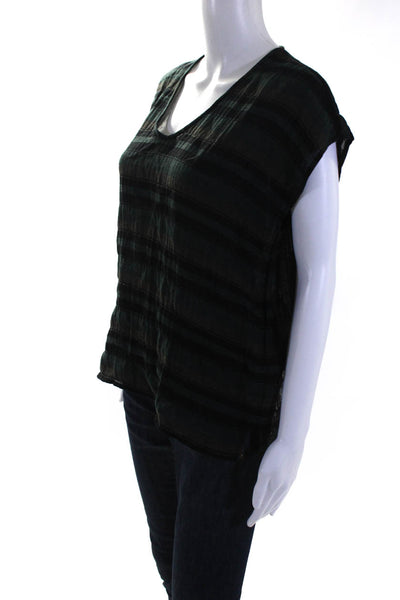 Eileen Fisher Women's V-Neck Sleeveless Stripe Blouse Black Size XS