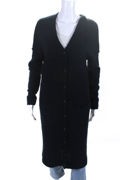 Three Dots Womens Textured Buttoned Long Sleeve Duster Cardigan Navy Size XS