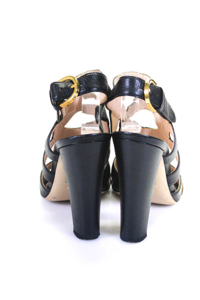 Sergio Rossi Womens Leather Strappy Buckle Up Sandals High Heels Black Size 38 8