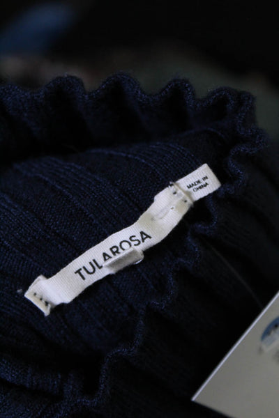 Tularosa Womens Accordion Knit Long Sleeve Mock Neck Shirt Top Navy Blue Size S