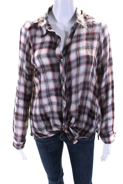 Maven West Women's Collar Long Sleeves Button Down Plaid Blouse Size S