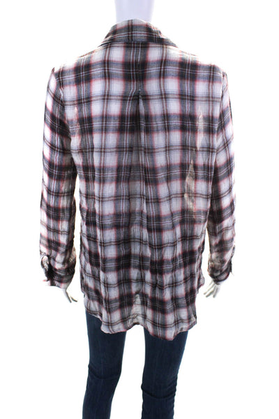 Maven West Women's Collar Long Sleeves Button Down Plaid Blouse Size S