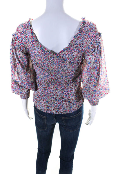 BB Dakota Woman's V-Neck Long Sleeves Smocked Floral Blouse Size M