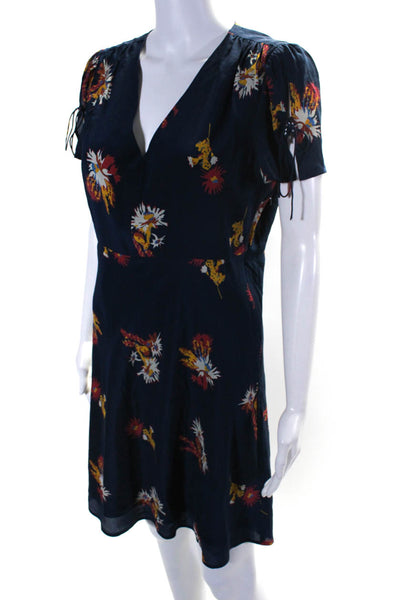 Madewell Women's V-Neck Short Sleeves Mini Dress Blue Floral Size 6