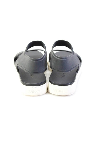 Vince Womens Colorblock Rubber Open Flat Ankle Strap Sandals Black White Size 6