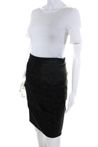 Yigal Azrouel Womens Metallic Woven Pleated Knee Length Pencil Skirt Gray Size 6