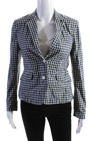 Rag & Bone Womens Cotton Plaid Print Notched Lapel Two Button Blazer Blue Size 0