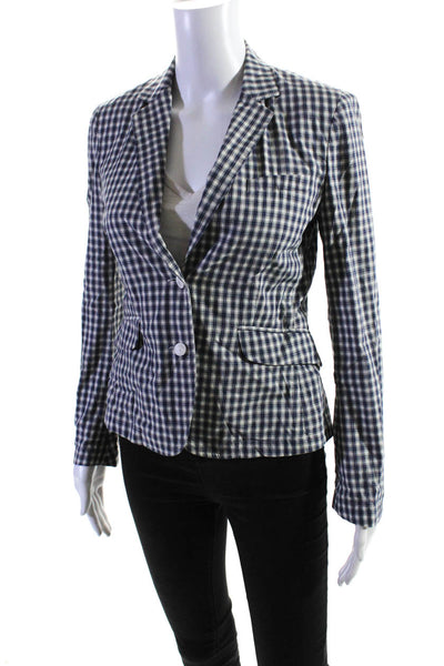 Rag & Bone Womens Cotton Plaid Print Notched Lapel Two Button Blazer Blue Size 0