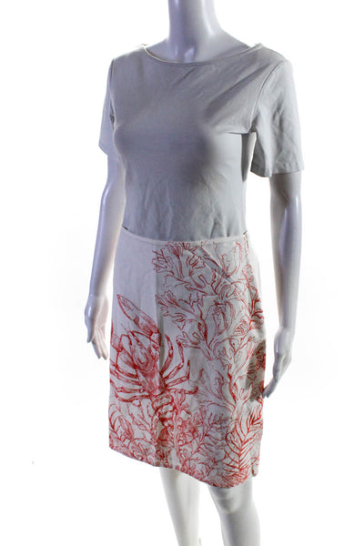 HD In Paris Womens Cotton Sea Crab Print Knee Length Skirt White Orange Size 2