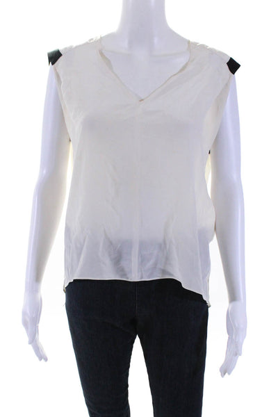 Sando Women's Silk V-Neck Sleeveless Sheer Blouse White Size 2