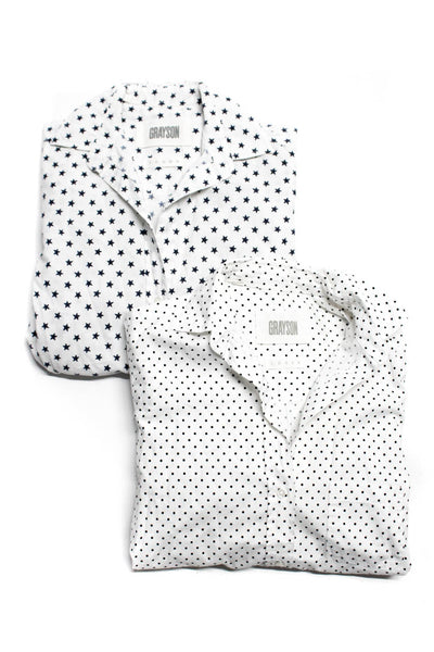 Grayson Womens Cotton Star Polka Dot Print Button Up Shirts White Size XS Lot 2